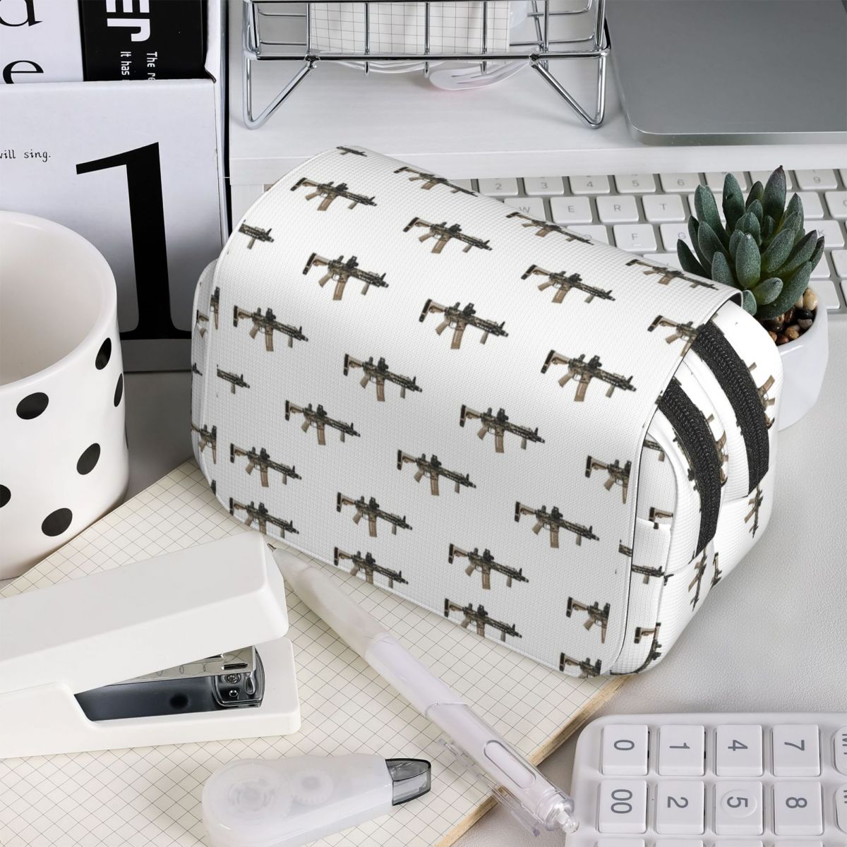 Tan Stationery & Office Supply - AR-15 Tan Camo Gun - White