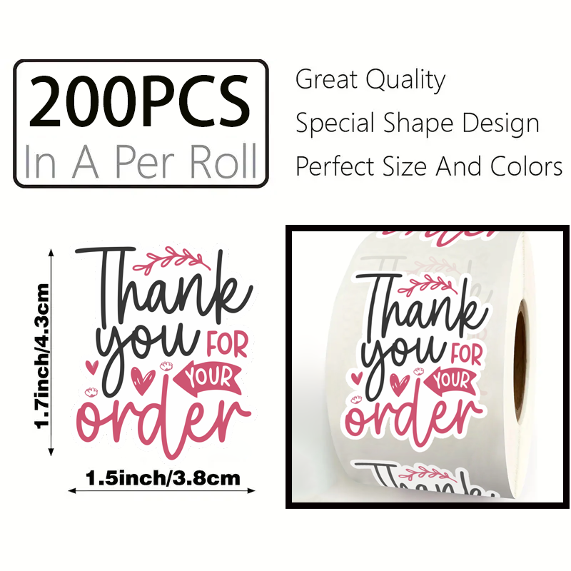 200Piece/roll  Thank You for Y - Sticker Label Roll recension och pris